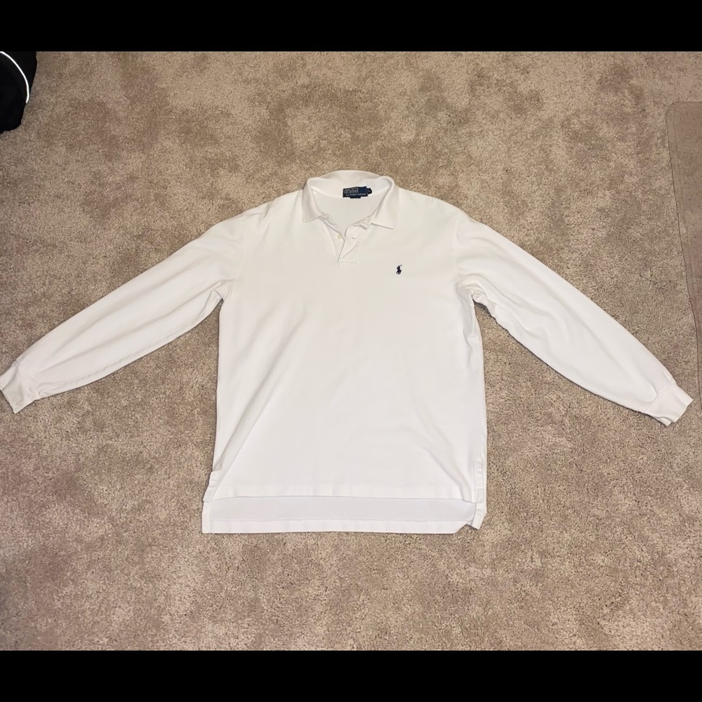 Men’s long sleeve white polo